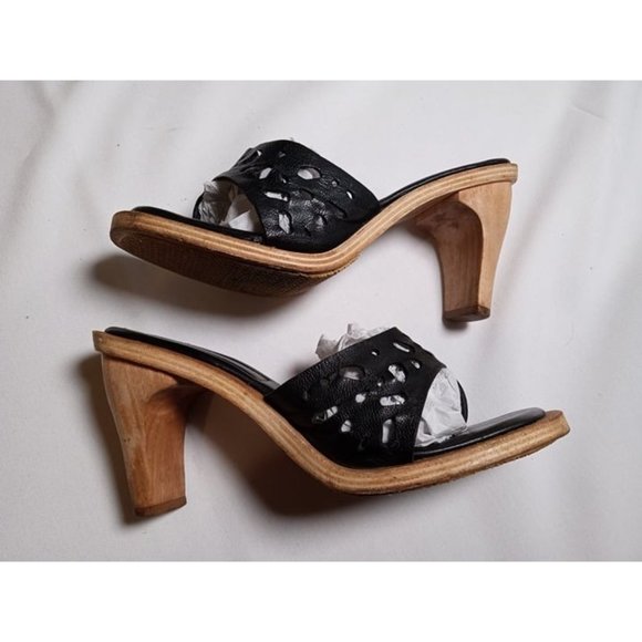 Vintage BCBG Wood and Leather Sandal Heels Size EU 37 (US 7B)‎ - Picture 3 of 9